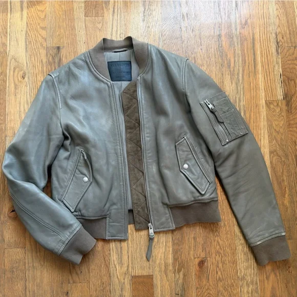 All Saints Olive Leather Jacket - Picture 1 of 11